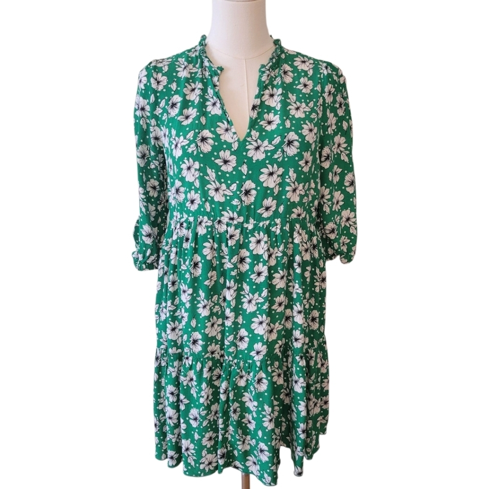 Melloday Green Floral Pleated Shirt Dress Size Small